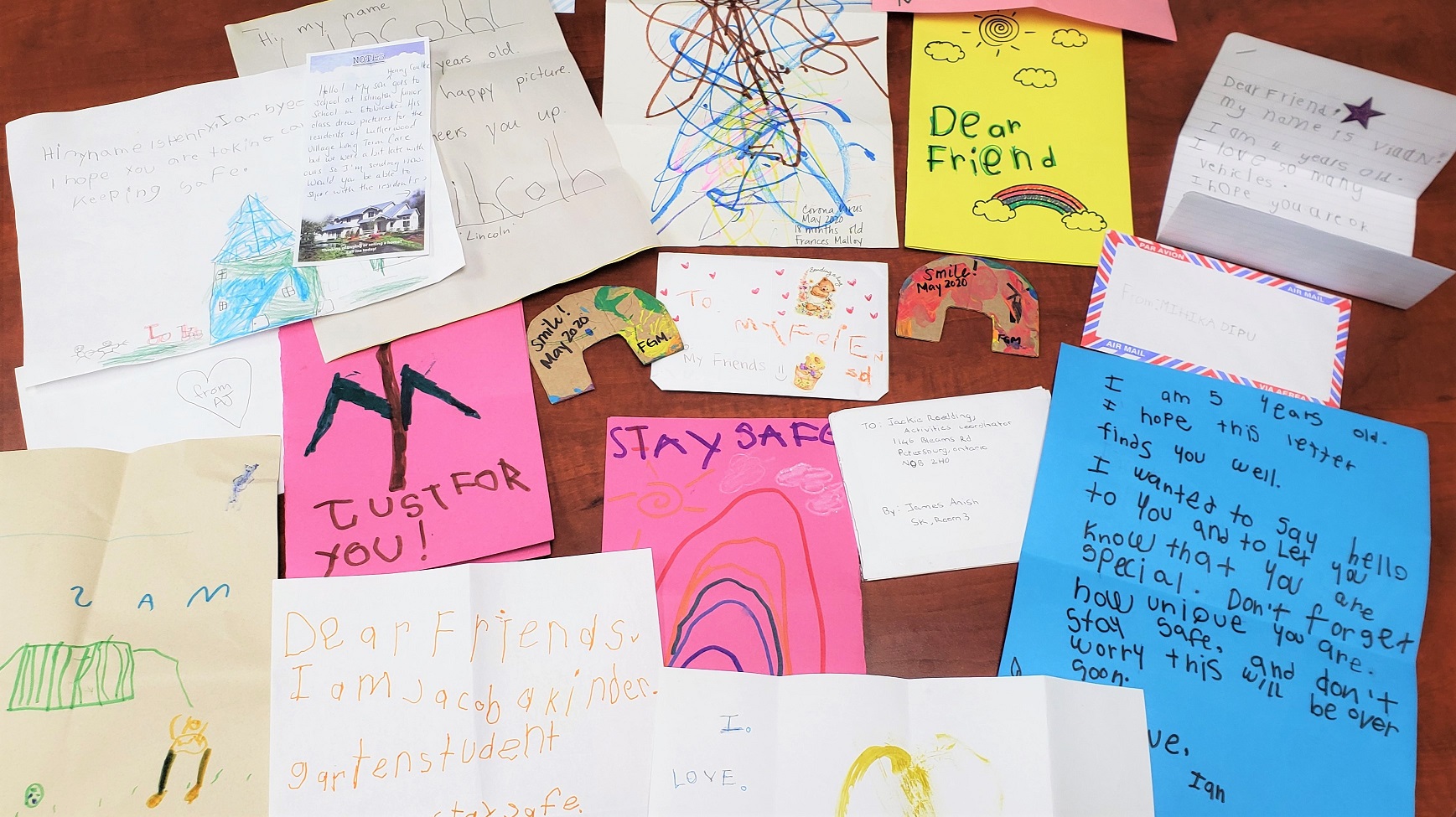 beautiful hand made letters from Toronto School District students for our residents