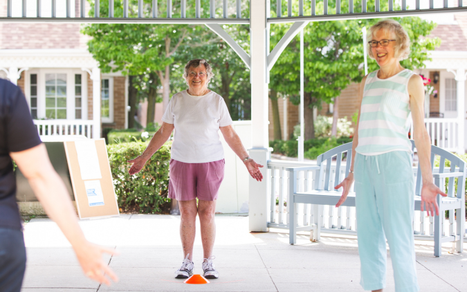 Residents doing yoga at Luther Village on the Park