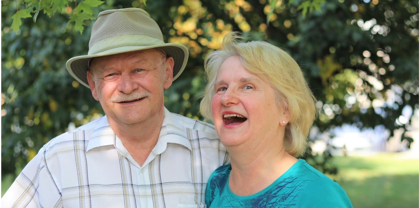 couple laughing together outside