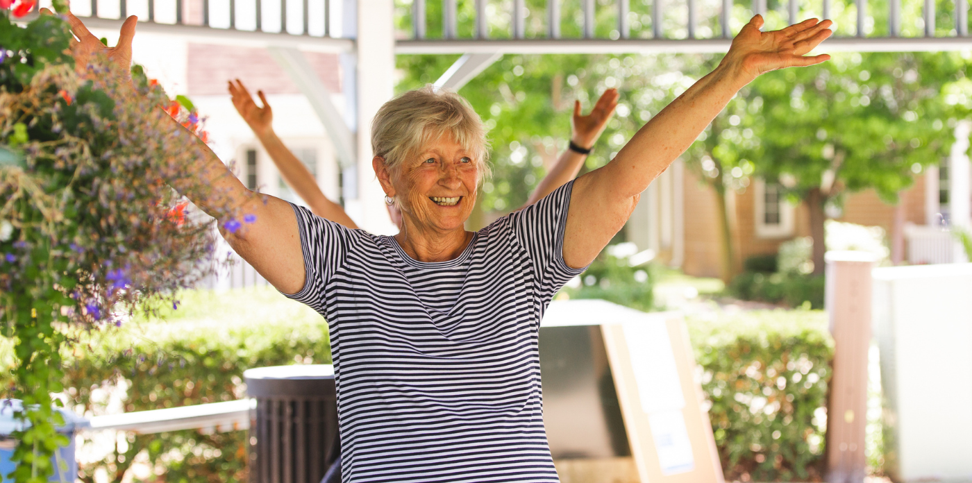 Image of older adult resident working out at Luther Village on the Park